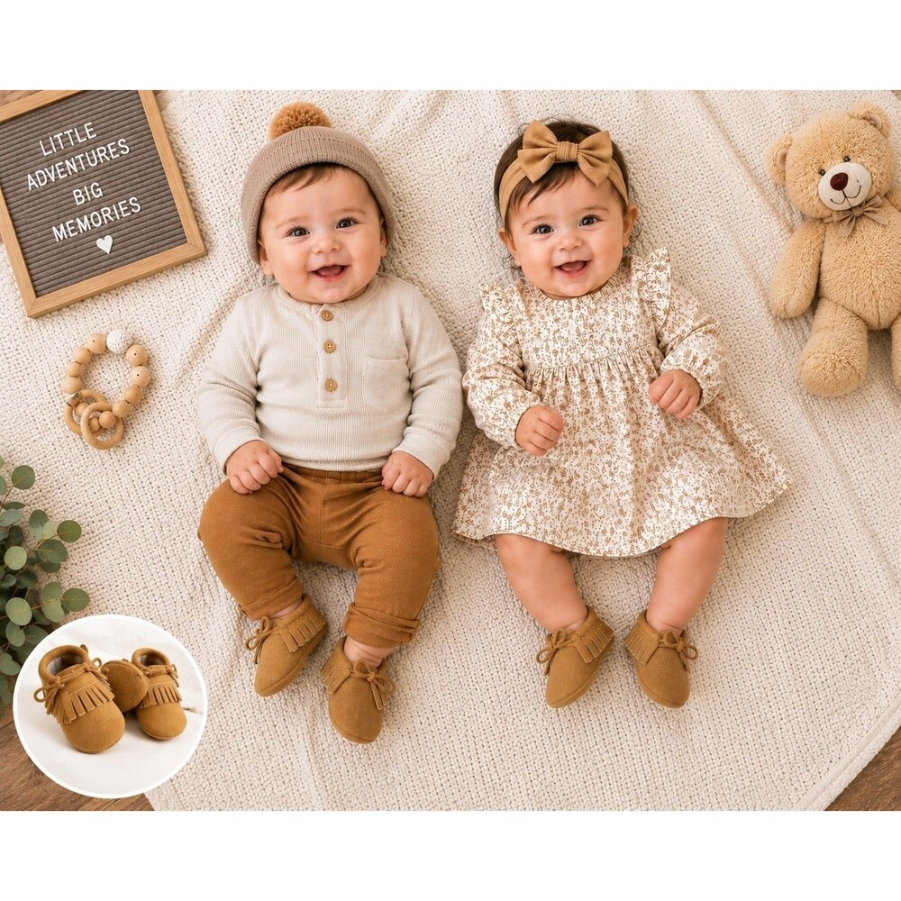 Los Angeles Boutique Faux Leather Suede Brown Baby Boy Girl Moccasins 6-12M NEW